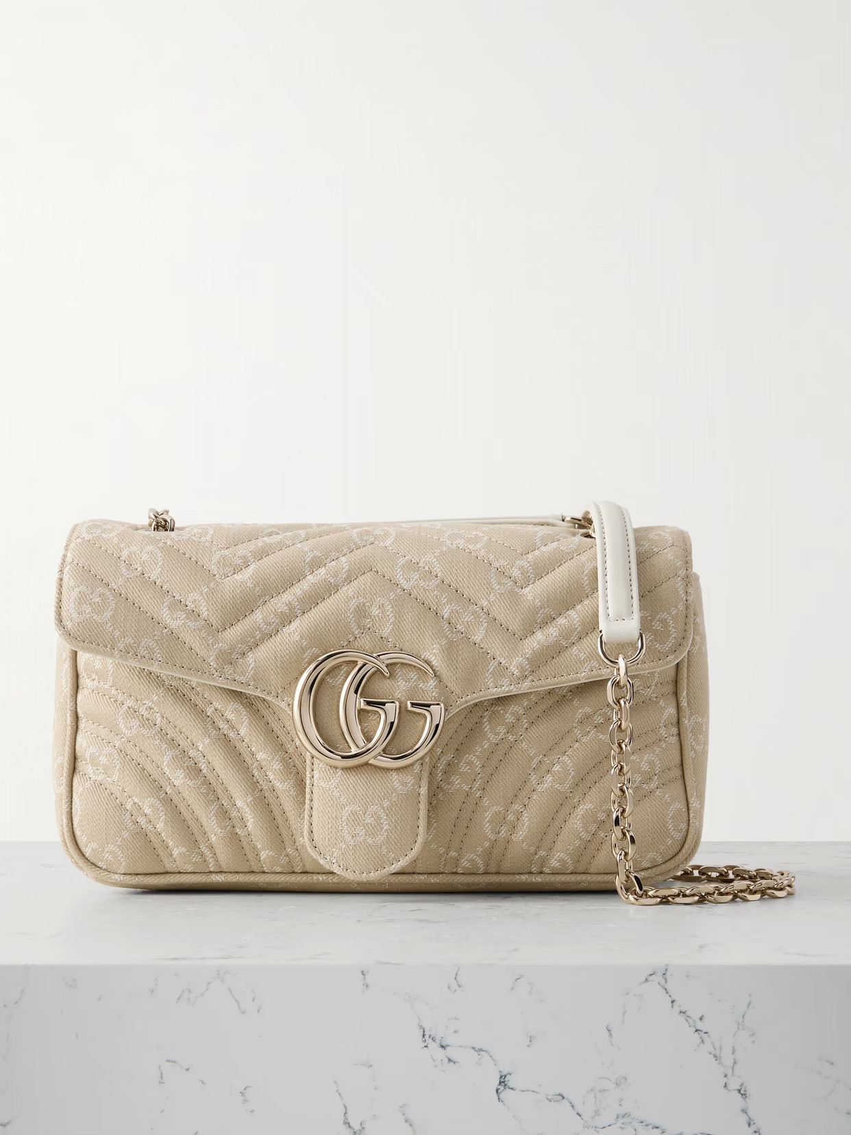 Gucci - Gg Marmont 2.0 Embellished Leather-trimmed Matelassé Twill-jacquard Shoulder Bag - Cream | NET-A-PORTER (US)