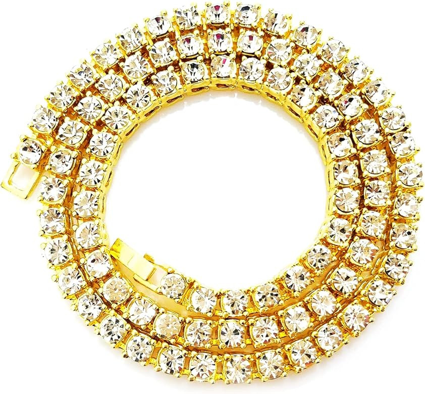HH BLING EMPIRE Silver or Gold Iced Out Diamond Tennis Chains for Men,Rhinestone Tennis Necklaces... | Amazon (US)
