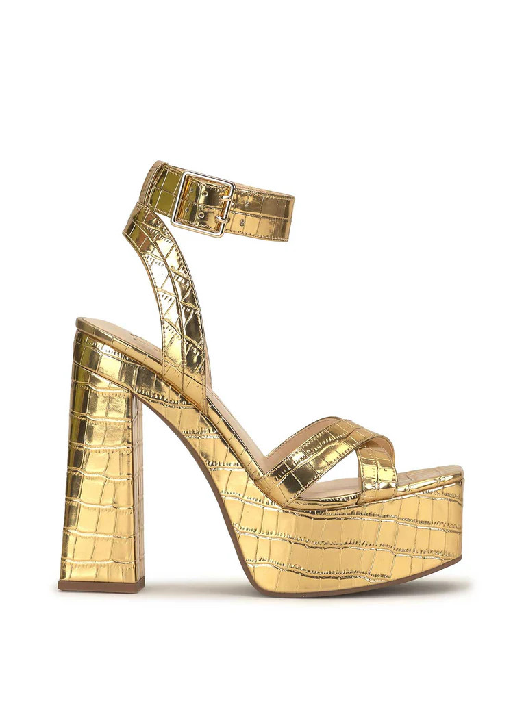 Beasley Platform Heel in Gold Crocodile | Jessica Simpson E Commerce