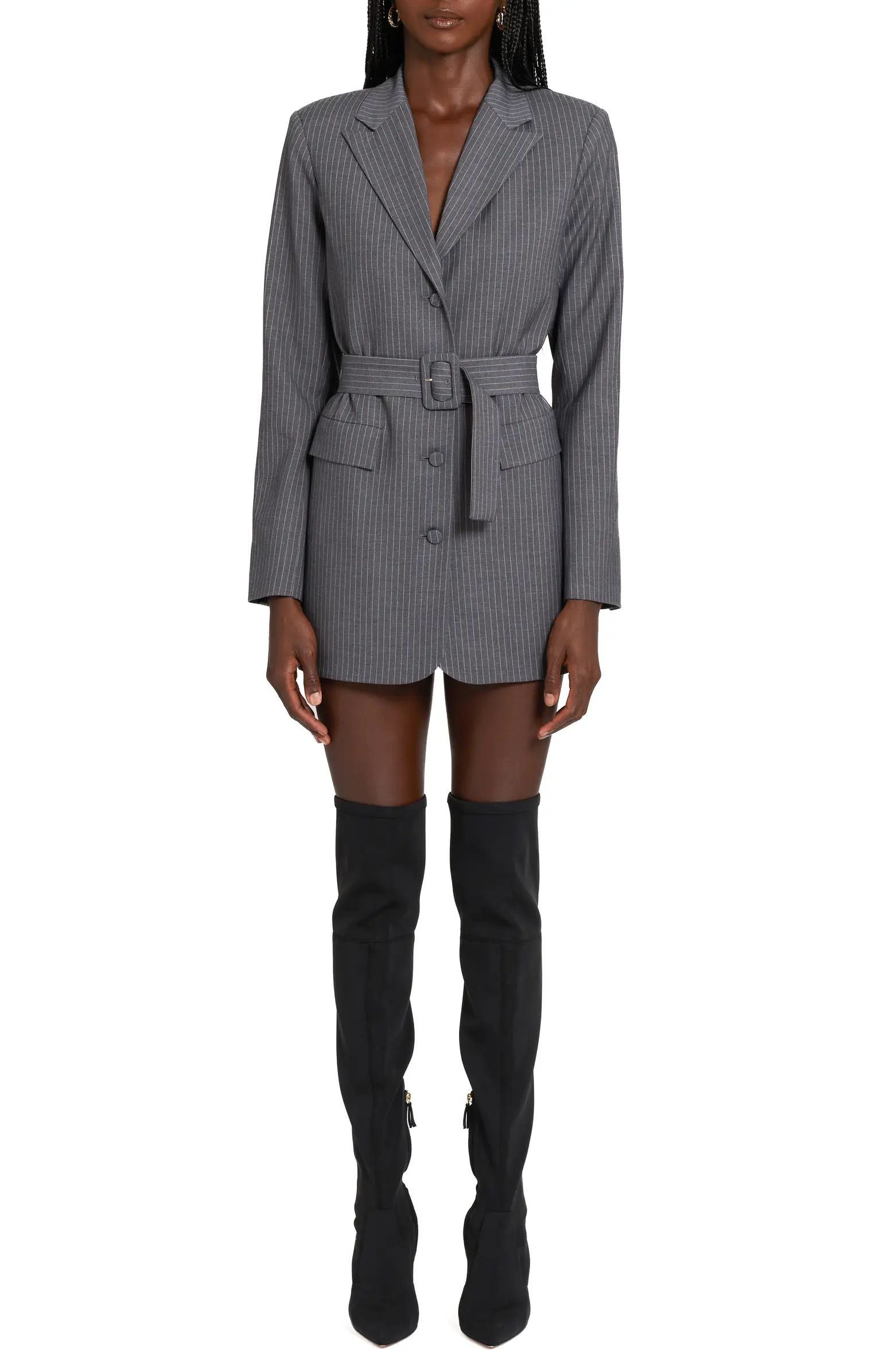 Meritt Pinstripe Long Sleeve Belted Blazer Minidress | Nordstrom