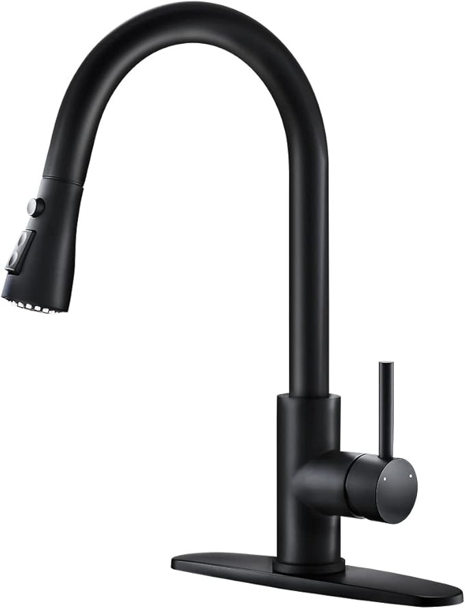 Black Kitchen Faucets with Pull Down Sprayer Kitchen Sink Faucet with Pull Out Sprayer Single Hol... | Amazon (US)