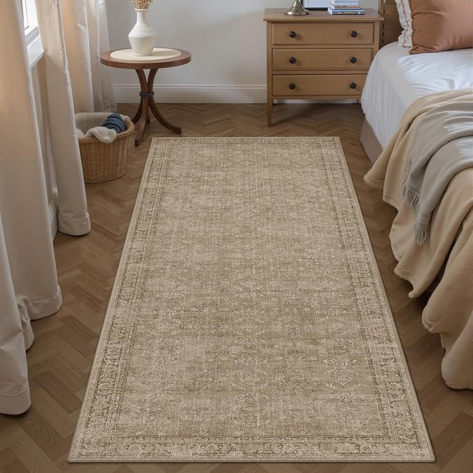 2x6 Light Brown Area Rug Runners for Hallways Washable Vintage Distressed Carpet Low Pile Non Sli... | Amazon (US)