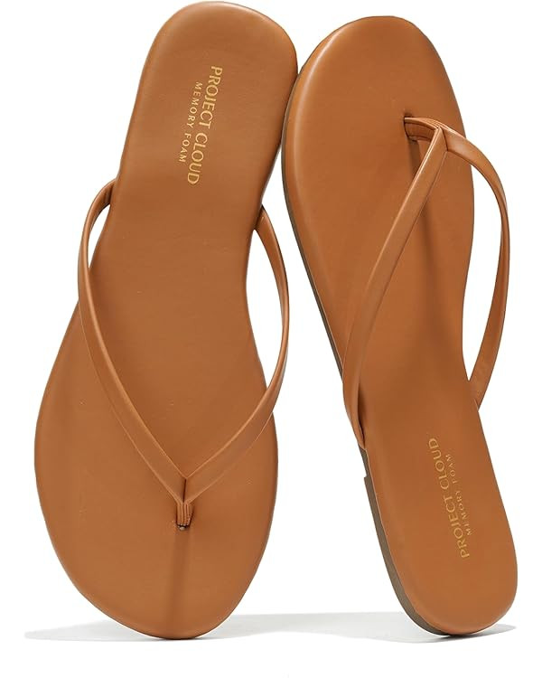 Project Cloud Flip Flops for Women - Memory Foam Flats Summer Sandals for Women 2025 - Vegan Leat... | Amazon (US)
