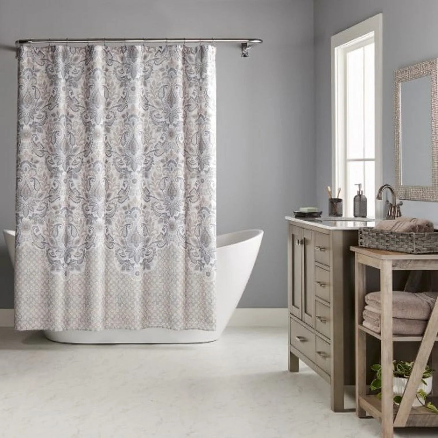 Better Homes & Gardens 17-Piece Damask Shower Curtain Bath Set, Taupe | Walmart (US)