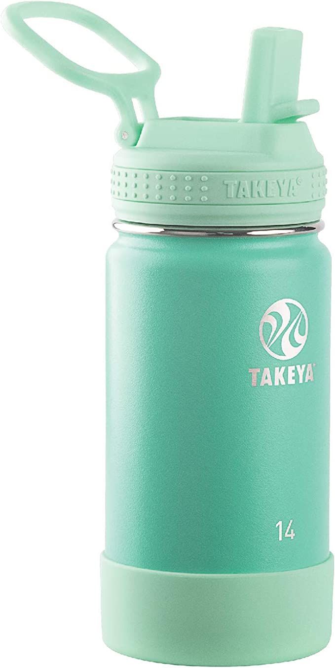 Takeya Kids Insulated Water Bottle with Straw Lid, 14 Ounce, Seafoam | Amazon (US)