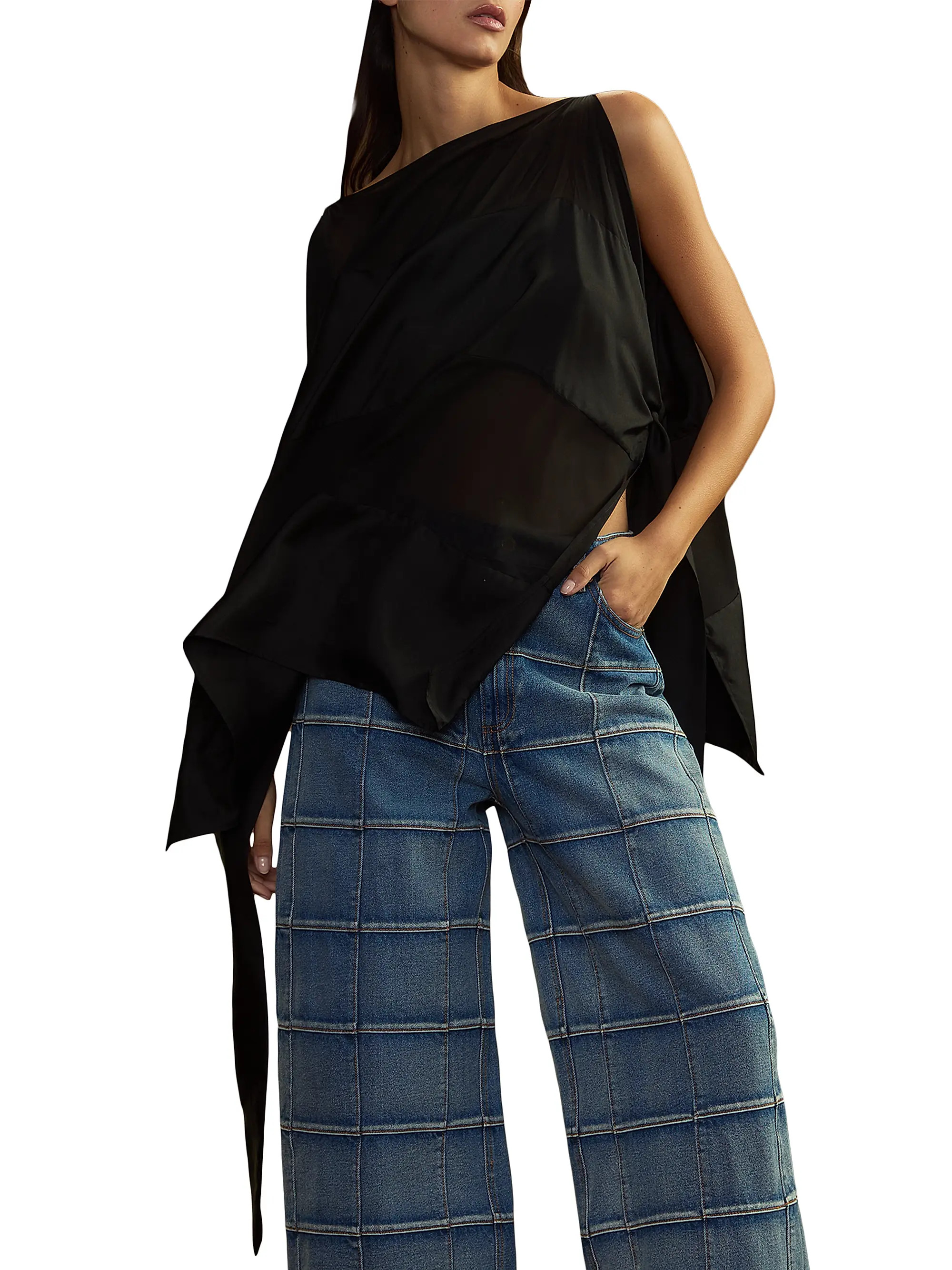 Sheer-Paneled Silk Side-Tie Sleeveless Blouse | Saks Fifth Avenue