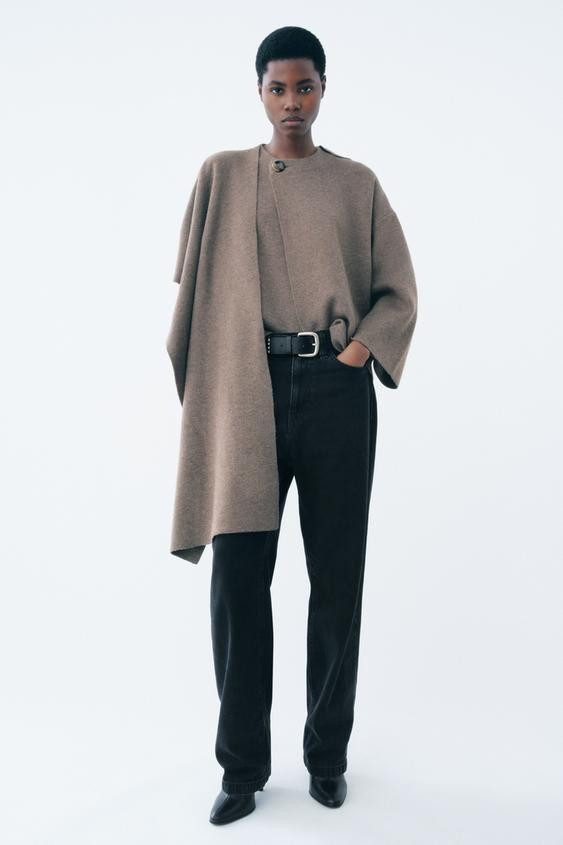 SHORT KNITTED COAT WITH SCARF | Zara UK