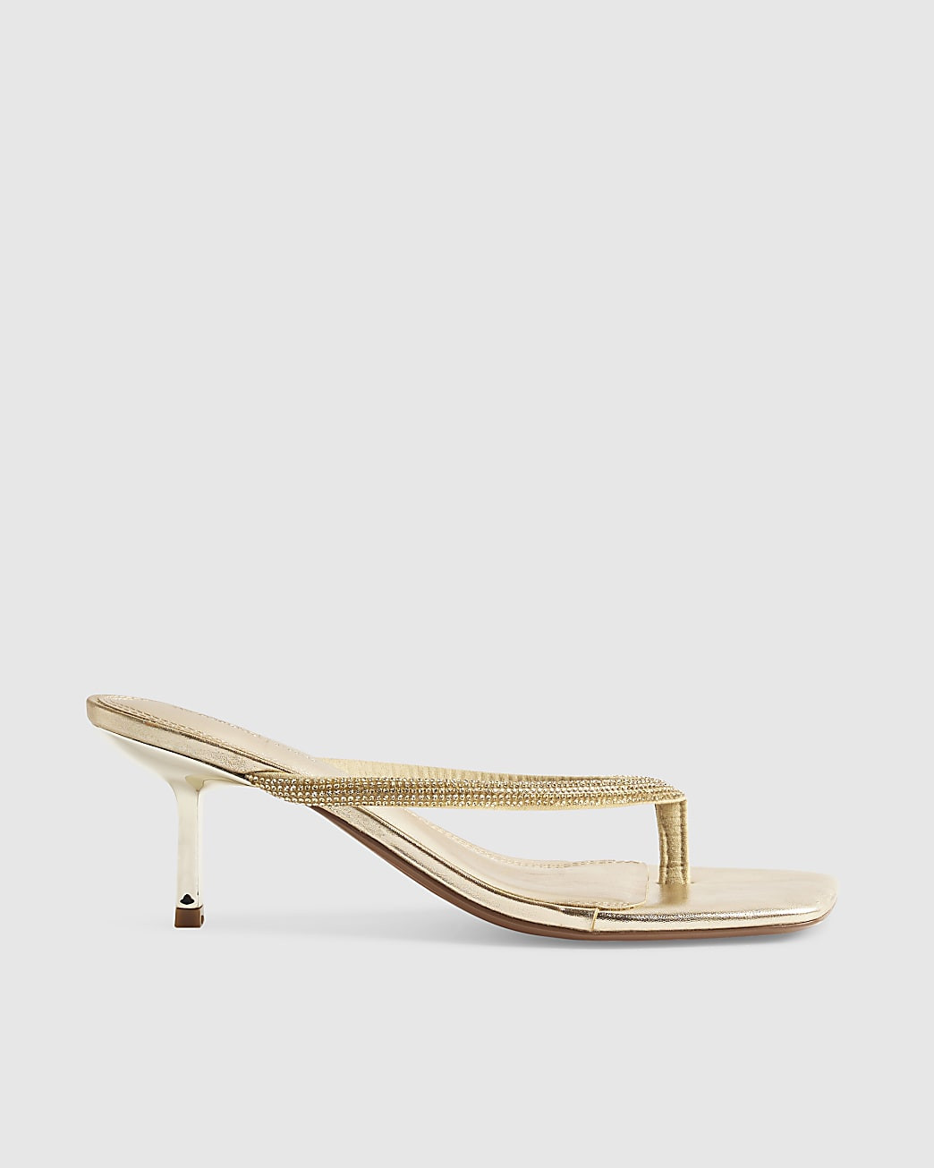 Gold Toe Thong Diamante Heeled Sandals | River Island UK & IE