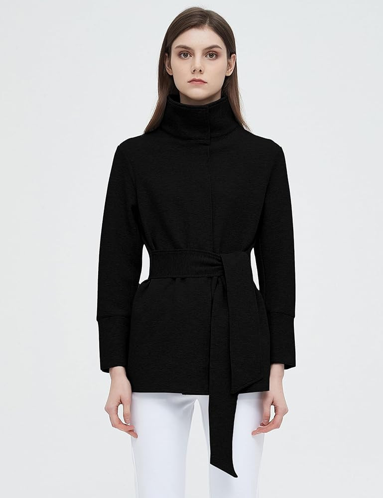 SeekMe Womens Transitional Wrap Jackets Travel Airport Outfit Stand Collar Long Sleeve Belted Ans... | Amazon (US)