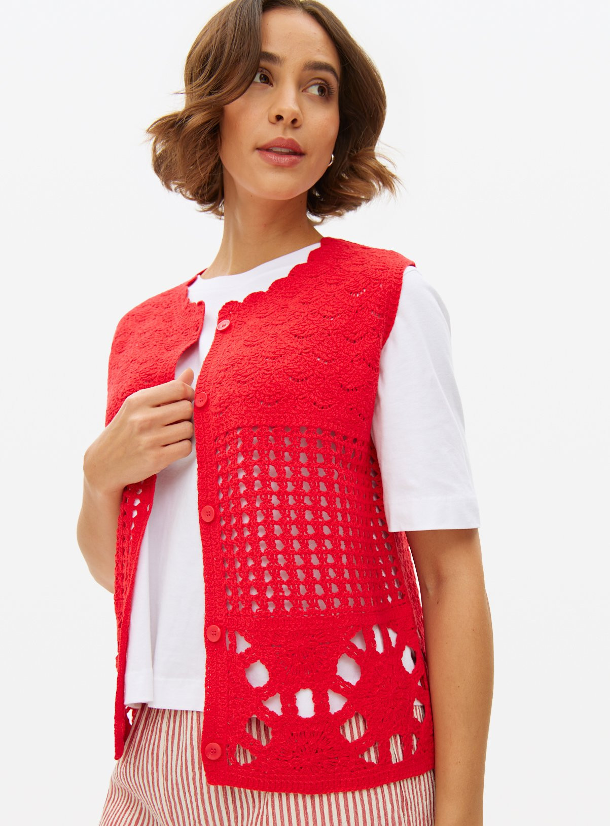 Red Mixed Stitch Crochet Tank XL | argos.co.uk