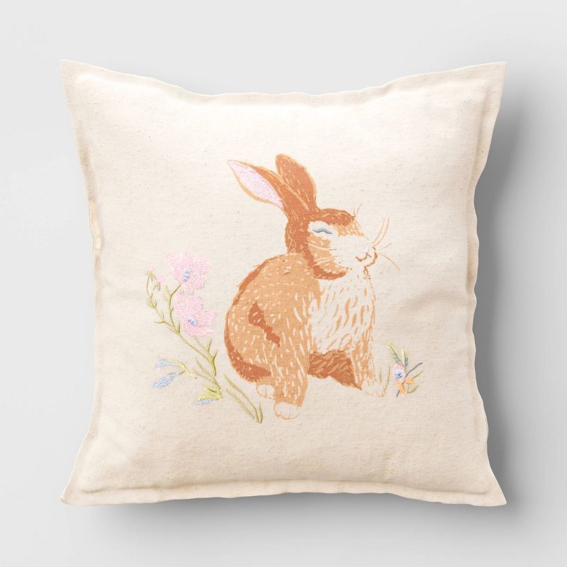 Printed Bunny Easter Square Throw Pillow with Zipper Ivory - Threshold™ | Target