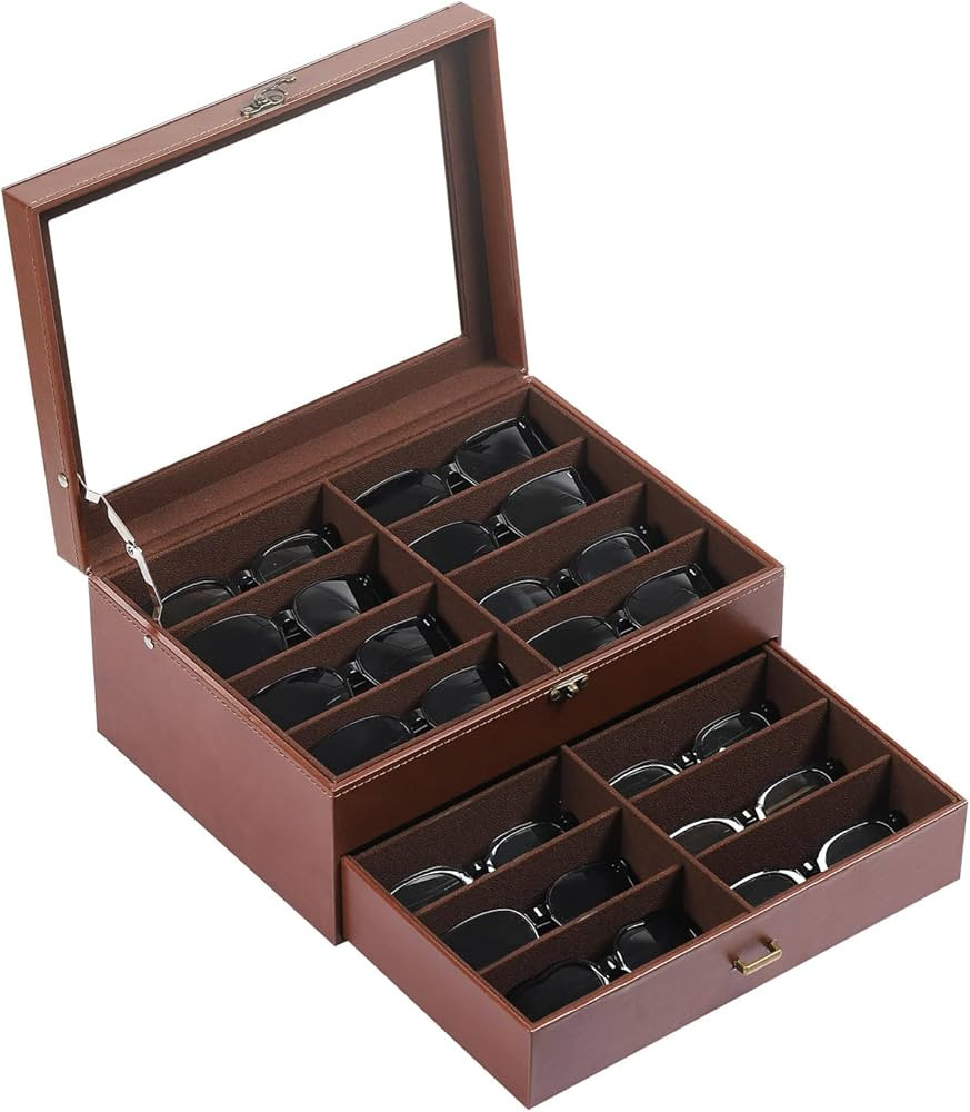 AUTOARK Leather & Velvet Clear Lid 16 Piece Eyeglasses Storage and Sunglass Glasses Display Drawe... | Amazon (US)