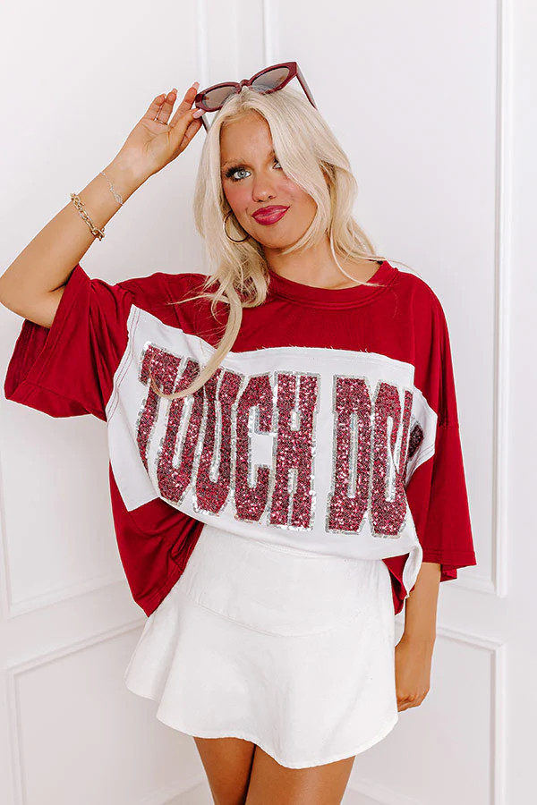 It's a Touch Down Sequin Oversized Tee in Red | Impressions Online Boutique