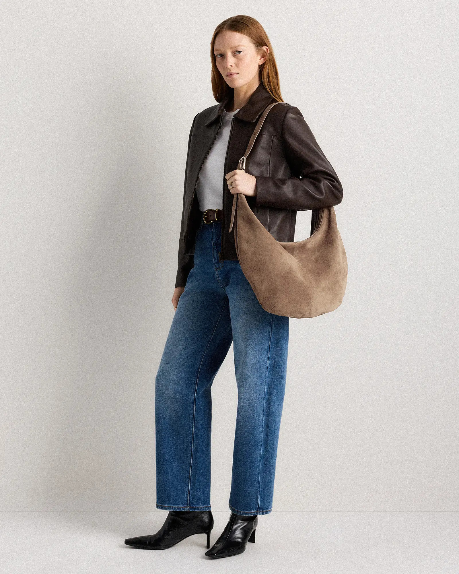 Italian Suede Crescent Shoulder Bag | Quince