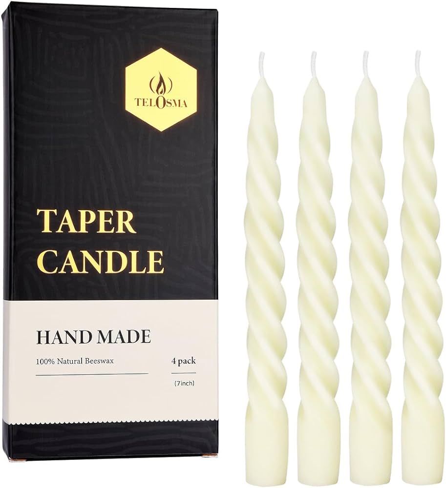 Beeswax Taper Candles Set of 4,Spiral Taper Candle Dripless Short Candle Sticks for Dinner Weddin... | Amazon (US)