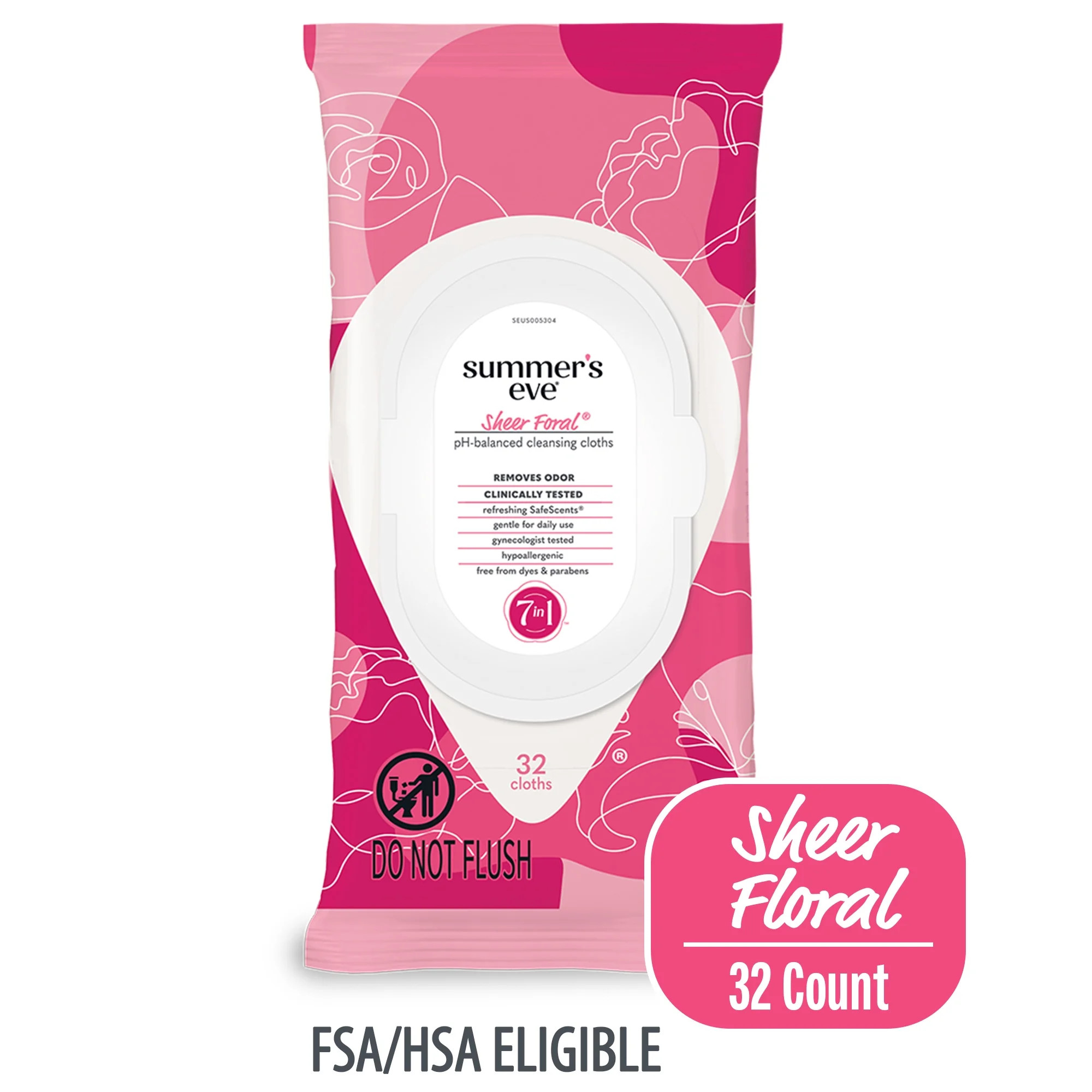 Summer's Eve Sheer Floral Daily Feminine Wipes, Removes Odor, pH Balanced, 32 count | Walmart (US)