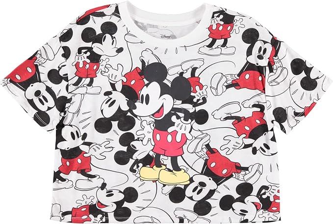 Disney Ladies Mickey Mouse Fashion Shirt Mickey Mouse Clothing - Mickey Mouse Allover Print Crop ... | Amazon (US)