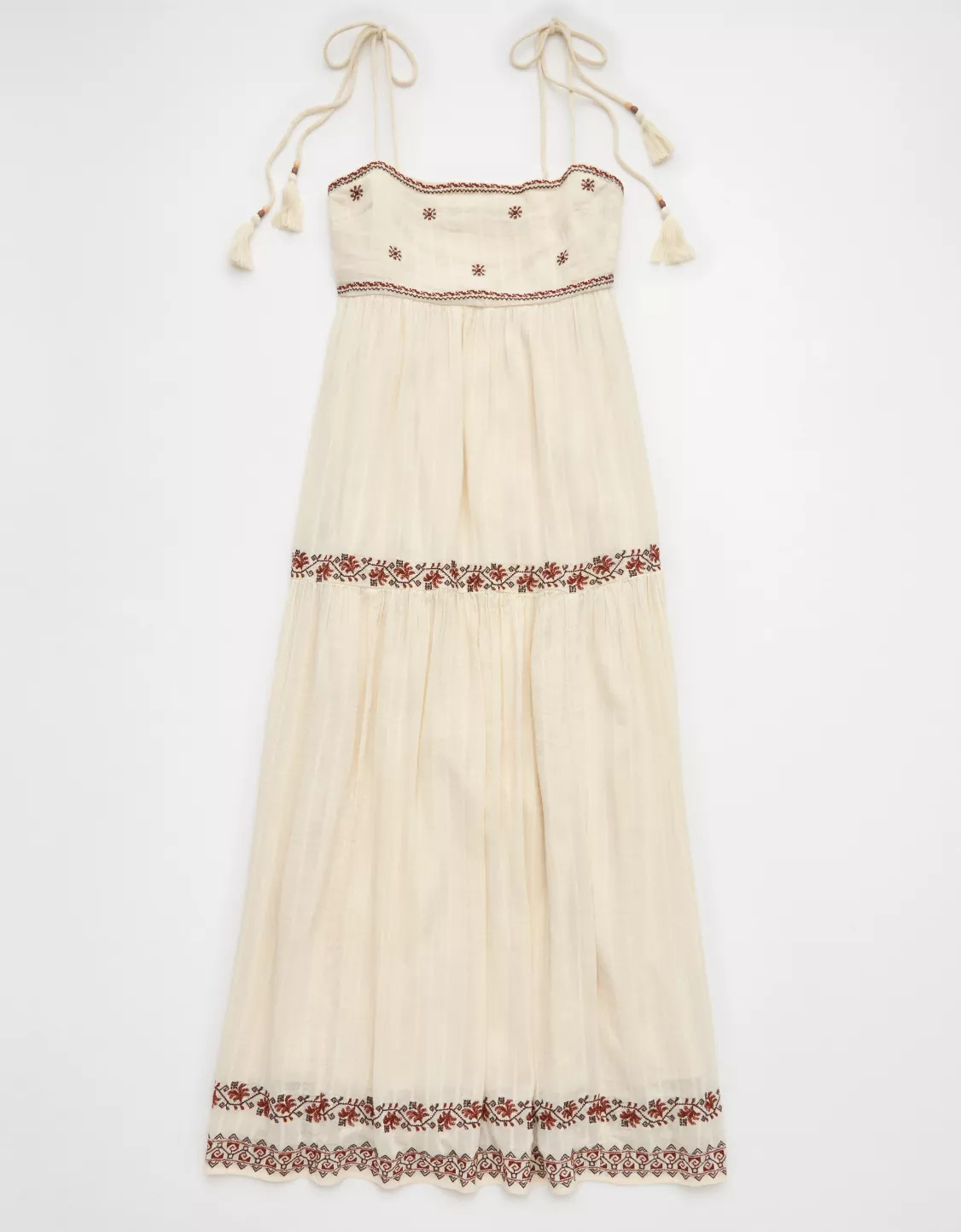 AE Empire Waist Embroidered Midi Dress | American Eagle Outfitters (US & CA)