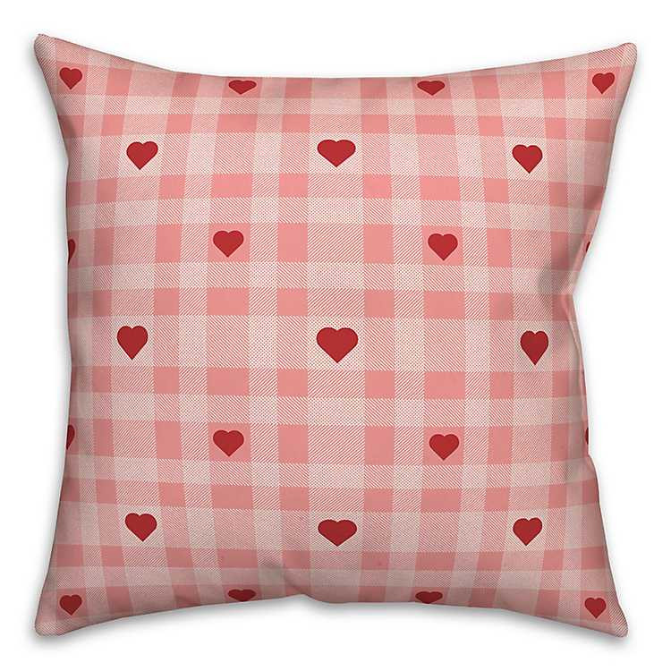 New! Pink Plaid Hearts Throw Pillow | Kirkland's Home