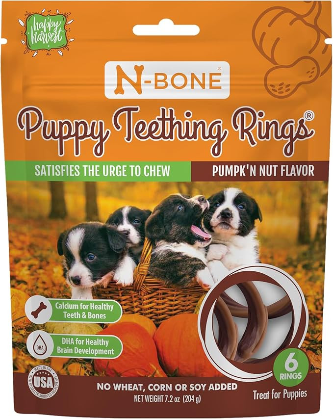 N-Bone Puppy Teething Rings Dental Chews for Dogs Pumpkin Flavor Harvest Version, 6 Counts, 7.2-o... | Amazon (US)