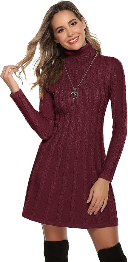 Gyabnw Damen Strickkleid Elegante A-Linie Kleid Pulloverkleid Zopfmuster Rundhalsausschnitt Minik... | Amazon (DE)