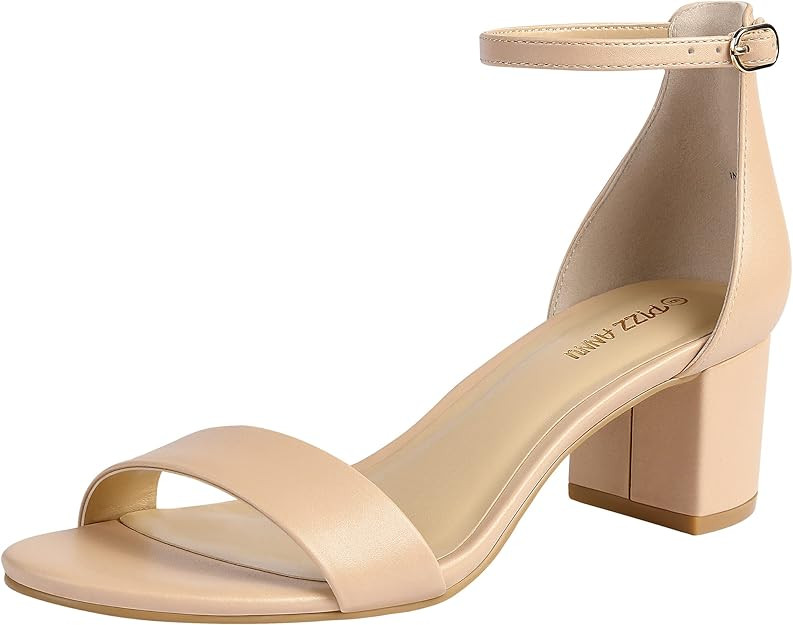 PIZZ ANNU Women's Low Block Chunky Heels Sandals Comfortable Open Toe Ankle Strap Party Dress Pum... | Amazon (US)
