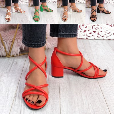 WOMENS LOW MID BLOCK HEEL SANDALS LADIES PEEP TOE ANKLE STRAP HEELS WOMEN SHOES | eBay UK