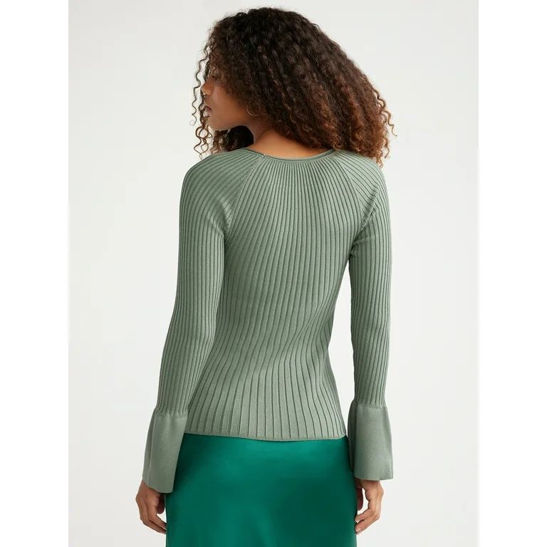Free Assembly Women's Radiating Ribbed Sweater with Long Sleeves, Midweight, Sizes XS-XXXL | Walmart (US)