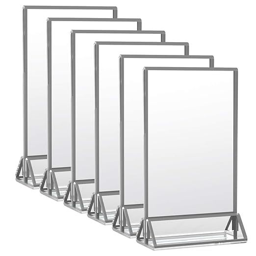 HIIMIEI 4x6 Acrylic Sign Holder with 3mm Silver Borders and Vertical Stand, Acrylic Silver Frames... | Amazon (US)