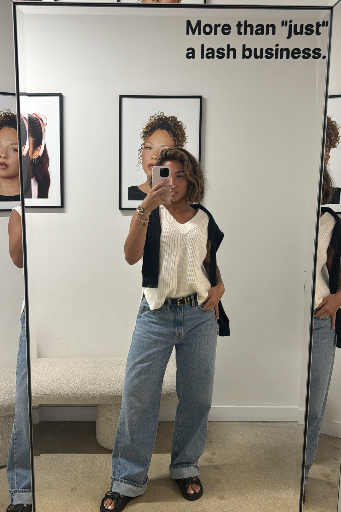 Low rise jeans and sweater vest are essentials in my wardrobe 🥹