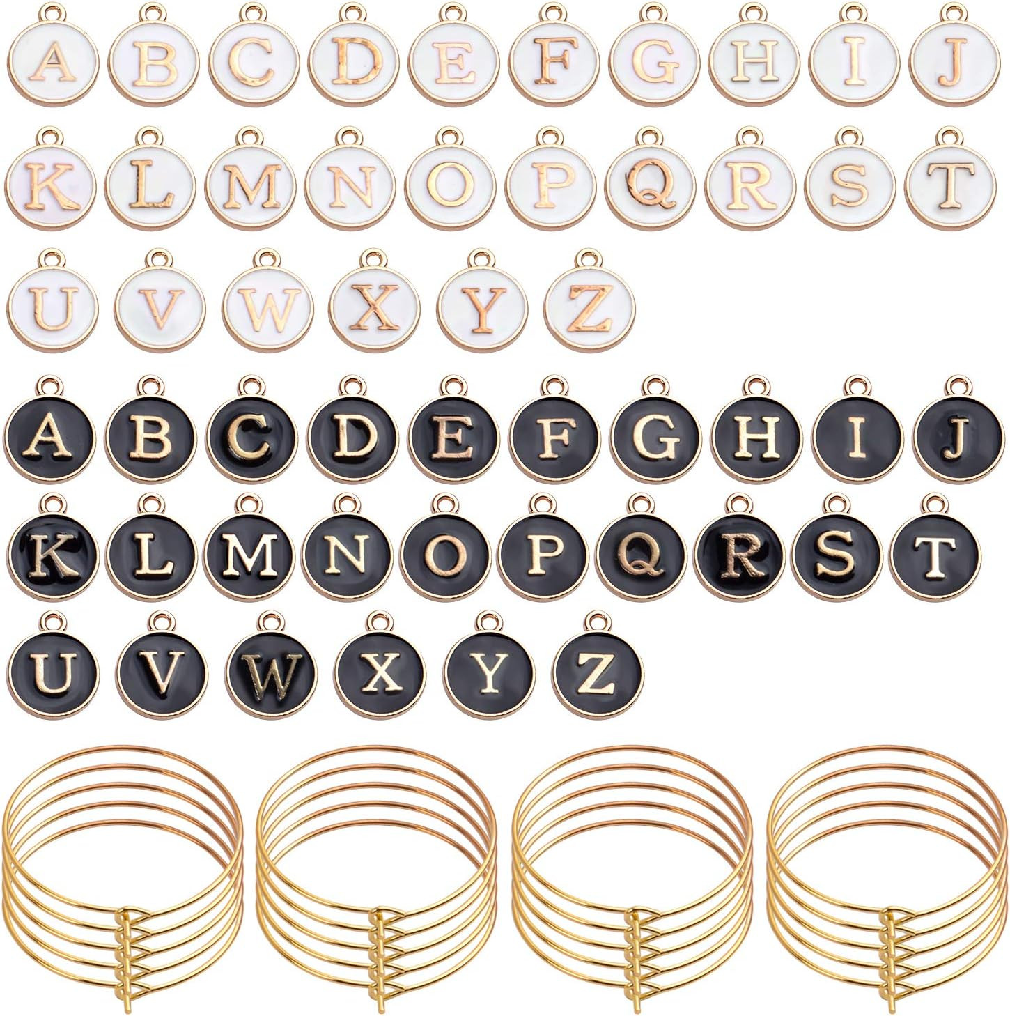 Aylifu 60pcs 25mm Wine Glass Charm Rings Earring Beading Hoop with 52pcs Black & White Letter Beads Charms Enamel Initial Charms | Amazon (US)