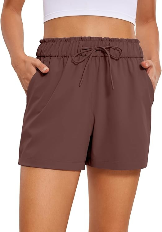 CRZ YOGA Womens 4-Way Stretch Athletic Shorts High Waisted - Comfy Work Casual Shorts with Pocket... | Amazon (US)
