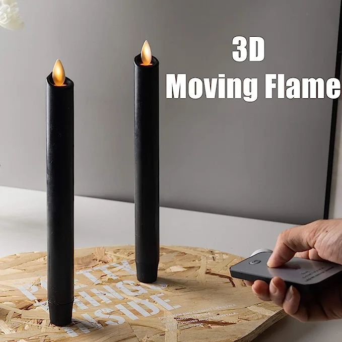 Amazon.com: Halloween 8"Black Flameless Taper Candles,Amber Warm White LED Moving Wick Flame with... | Amazon (US)