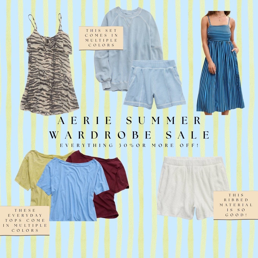 Aerie’s summer wardrobe sale is HERE and everything is 30% or more off 🙌 The terry lounge set and everyday tees both come in multiple colors, and the ribbed shorts material is absolutely so good. Stock up now while it’s on sale! All linked!

#LTKdayinmylife #LTKgrwm #LTKootd