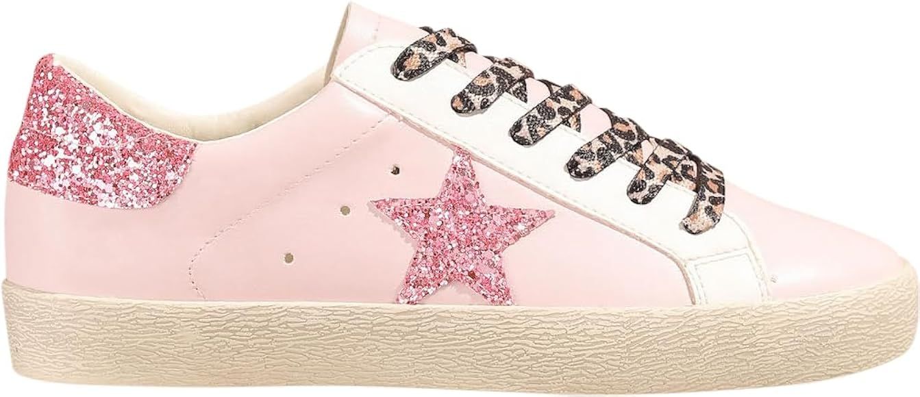 Mi.iM Skylar Rubber Sole Lace-up Glitter Suede Leather Star Sneakers | Amazon (US)