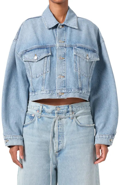 AGOLDE Palmer Crop Denim Jacket in Space (Worn Lt Blue) at Nordstrom, Size Medium | Nordstrom