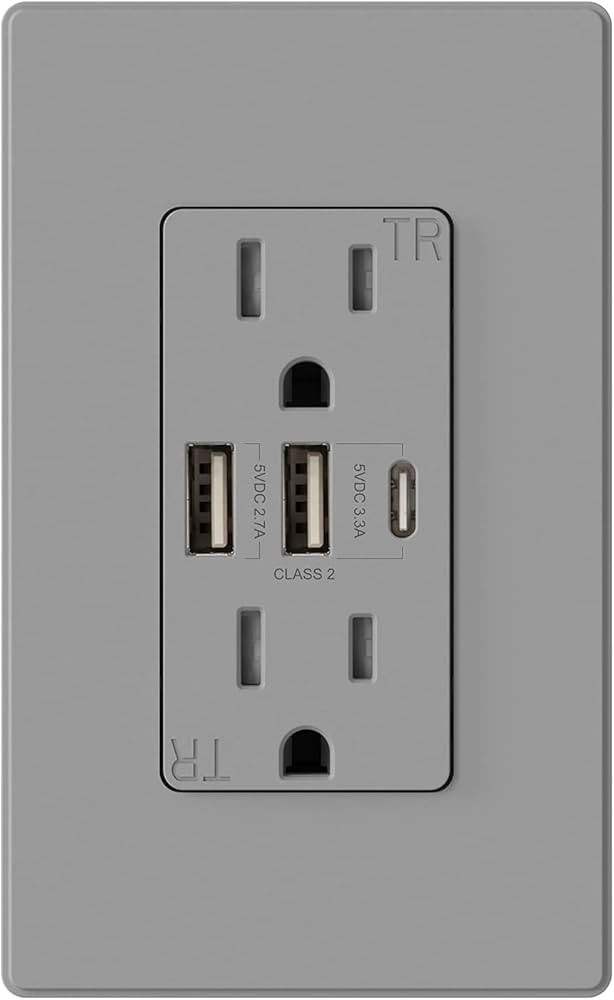 ELEGRP 30W 6.0 Amp 3 Port USB Wall Outlet, 15 Amp Receptacle with USB C USB A Ports, USB Charger ... | Amazon (US)