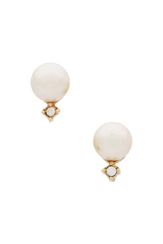 FWRD Renew Dior Pearl Rhinestone Earrings in Gold | FWRD | FWRD 
