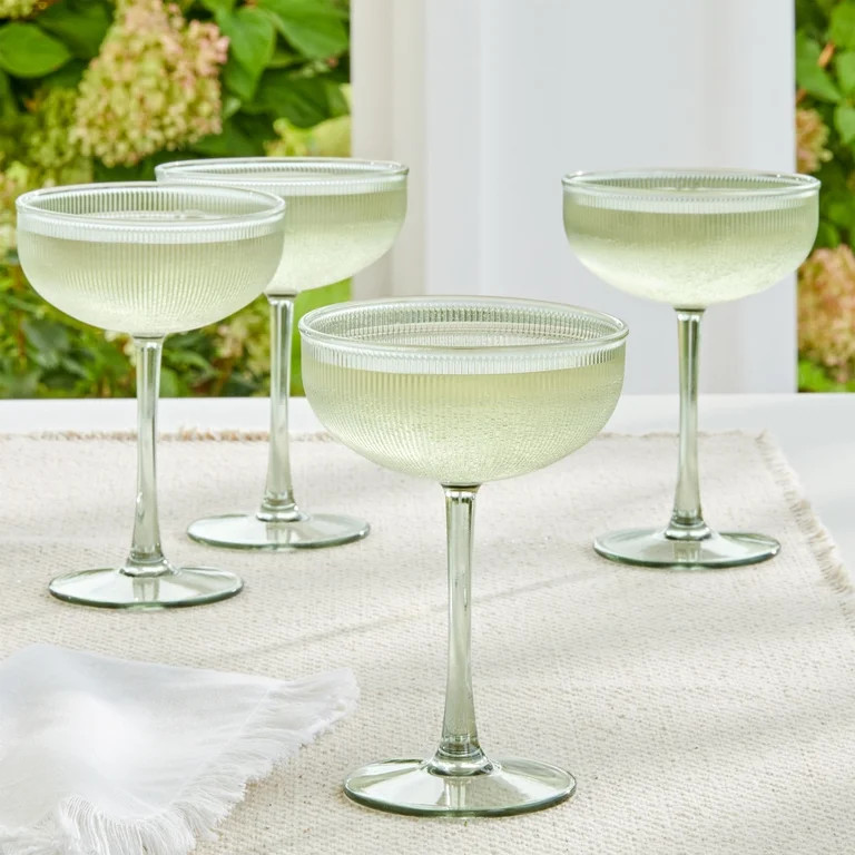 Better Homes & Gardens 4-Piece Green Ribbed Tritan Coupe Glass Set | Walmart (US)