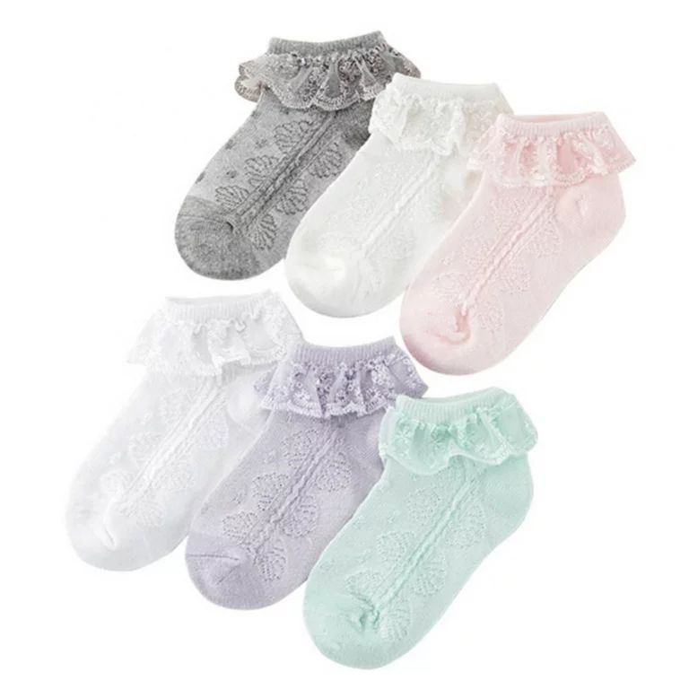 6 Pairs Girls Ruffle Lace Trim Cotton Socks Baby Girl Eyelet Frilly Dress Socks(1-9T) | Walmart (US)
