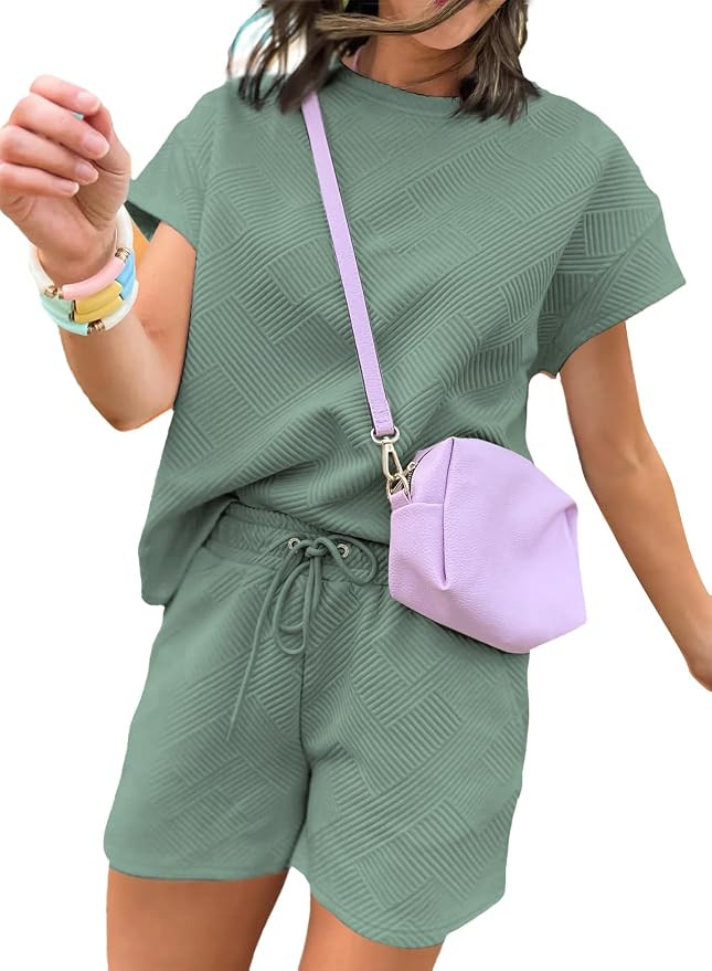 Dokotoo Women's 2 Piece Outfits Sweatsuit Casual Short Sleeve Pullover Tops and Drawstring Shorts... | Amazon (US)