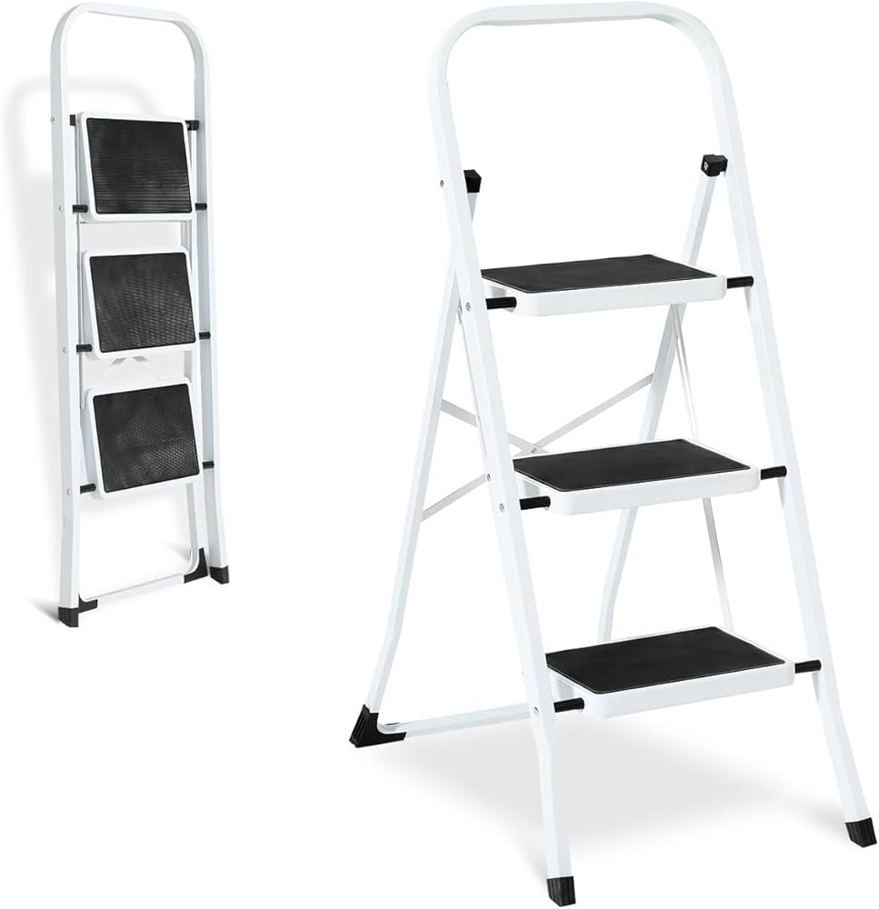 Double Elite Step Ladder 3 Step Folding with Handgrip, Sturdy 330Lbs Load Stylish Step Stools for... | Amazon (US)