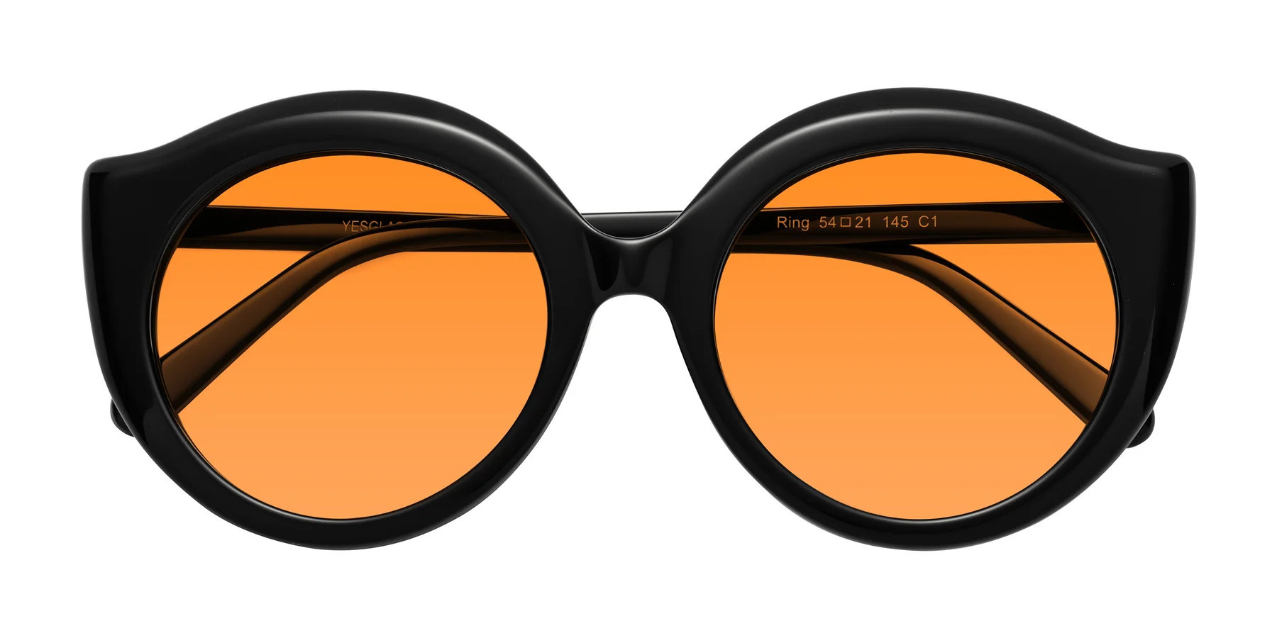 Black Oversized Cat-Eye Round Tinted Sunglasses with Orange Sunwear Lenses - Ring | Yesglasses