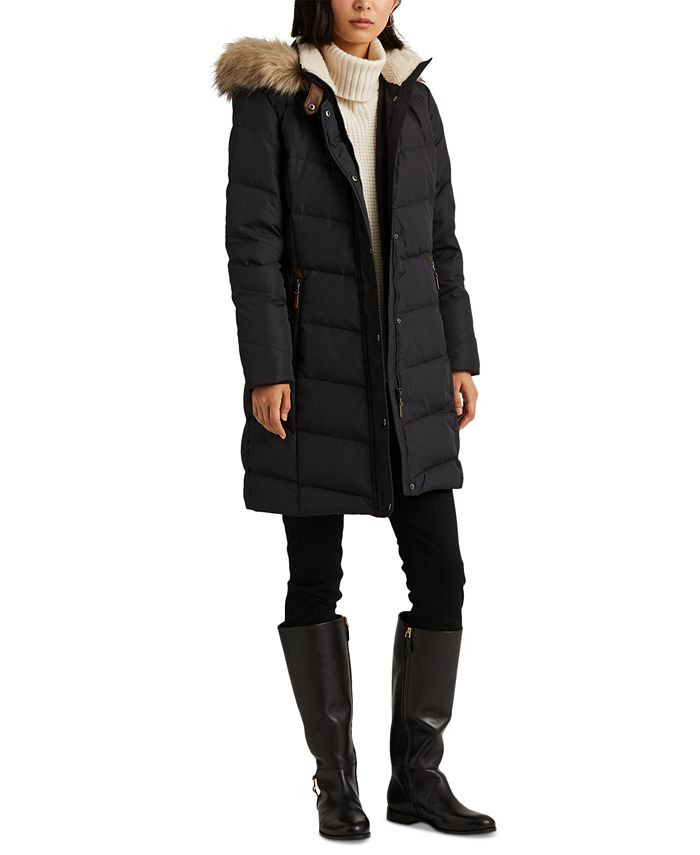 Lauren Ralph Lauren Women's Faux-Fur-Trim Hooded Down Puffer Coat, Created for Macy's & Reviews -... | Macys (US)