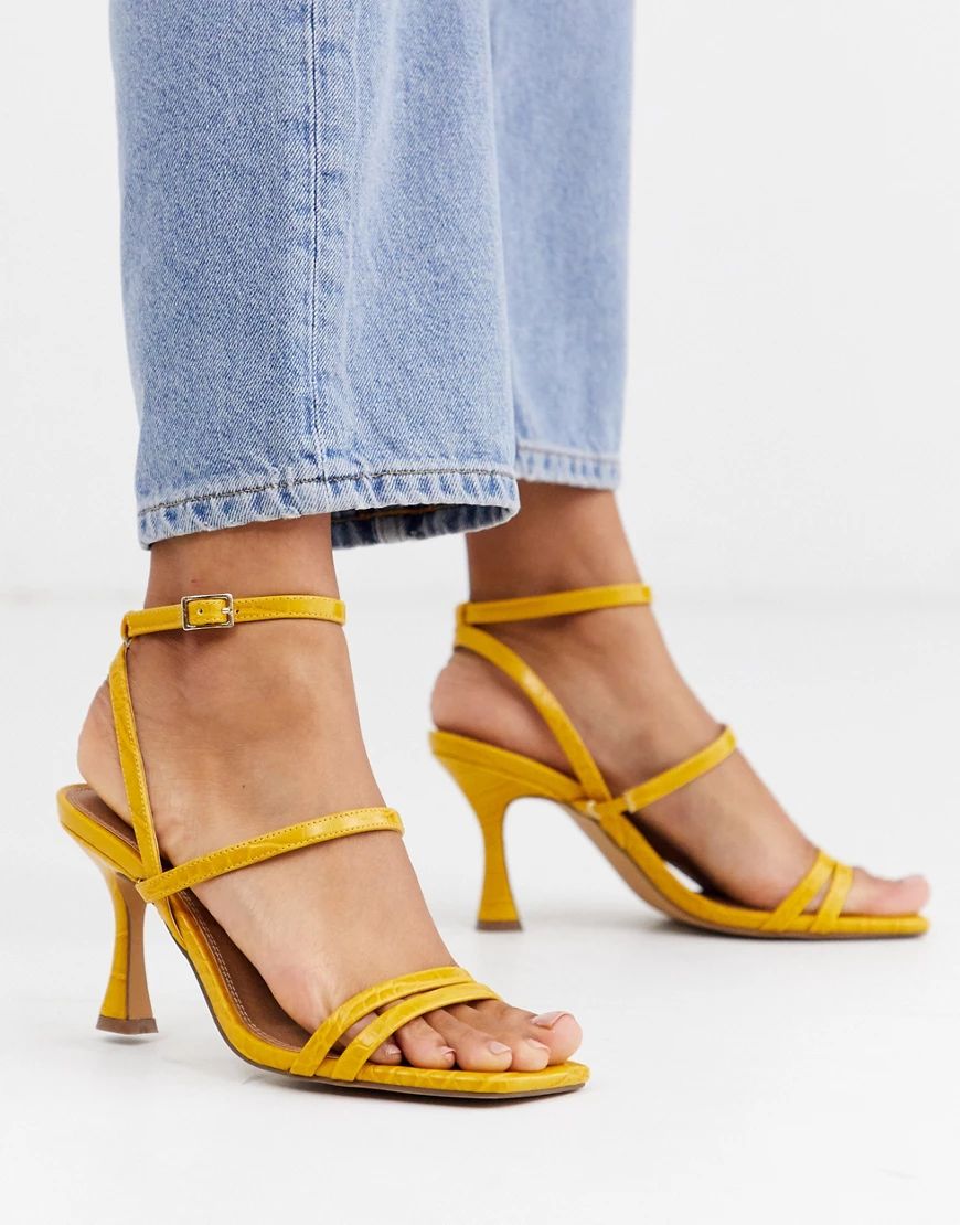 ASOS DESIGN Hailee mid-heeled sandals in mustard-Yellow | ASOS (Global)