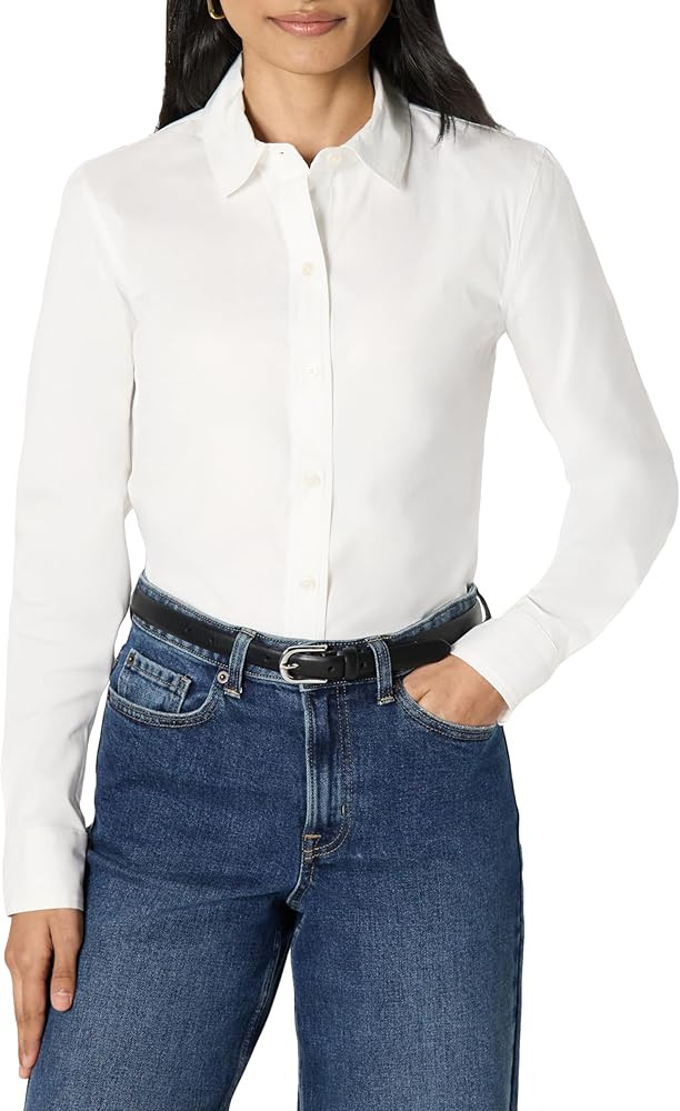 Amazon Essentials Women's Slim-Fit Stretch Poplin Button-Up Dress Shirt | Amazon (US)