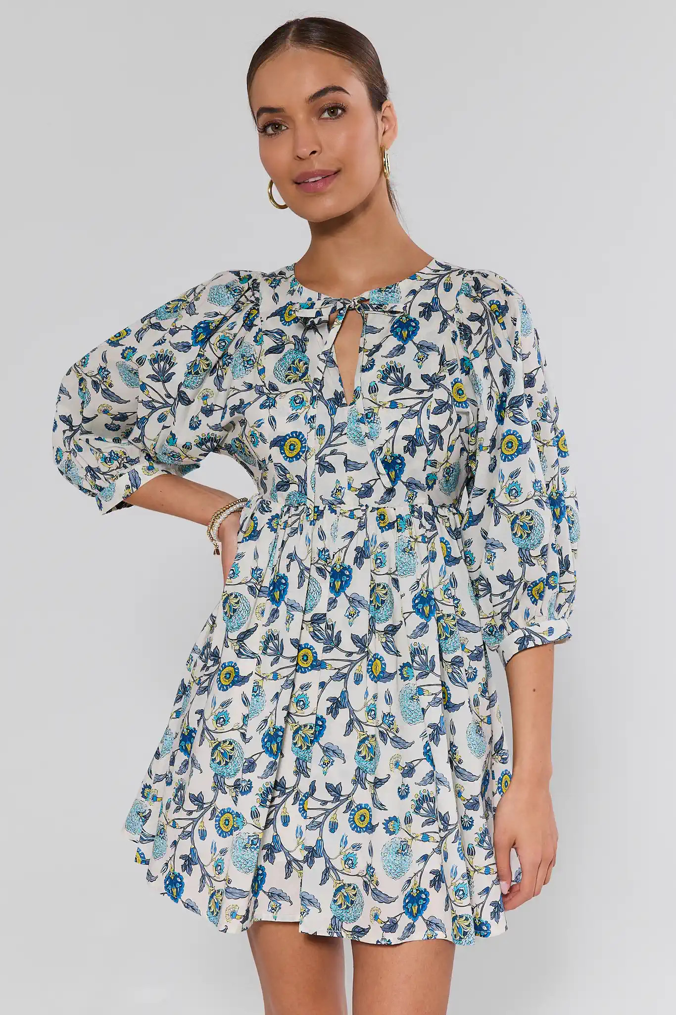 Paige Blue Floral Print Short Dress | Avara