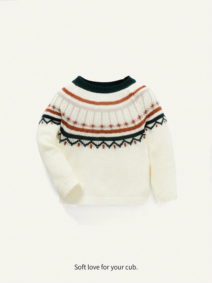 Cozy Cub Baby Boy Geo Pattern Raglan Sleeve Sweater | SHEIN