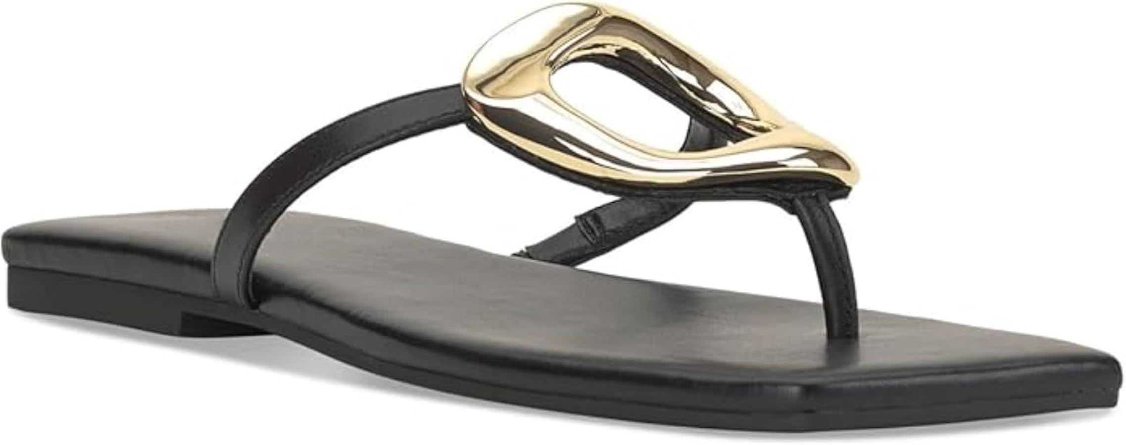 Women's Flip Flop Flat Summer Sandals,Ladies Memory Foam Square Toe Beach Strappy Bling Metal Cut... | Amazon (US)