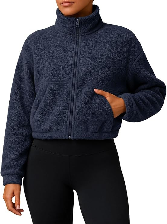 PINKMSTYLE Women Zip Up Fleece Sherpa Jacket Coat - Winter Warm Trendy Cropped Sweatshirt for Cas... | Amazon (US)